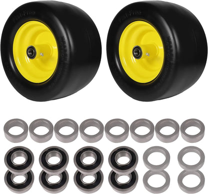 11x6.00-5 Flat Free Tire, Lawn Mower Tires Assembly with 3/4"", 5/8"", 1/2"" Bearings for Bad Boy, for Zero Turn Lawn Mower Tires, for Go Kart Cub Cadet Front Wheel and Tire, 2 Pack
