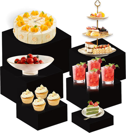 6Pcs Buffet Risers,Food Risers for Buffet Table Display Stand Shelf for Party Catering Dessert Jewelry Collectibles Acrylic Cube Boxes Display Nesting Risers (Black-L(5,6,7,8,9,10))