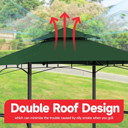 Grill Gazebo Replacement Canopy Top Only - 5' x 8' Outdoor BBQ Gazebo Canopy Roof, Waterproof Double Tiered Shelter Cover Fit for L-GG001PST-F(5 * 8FT-Blackish Green)