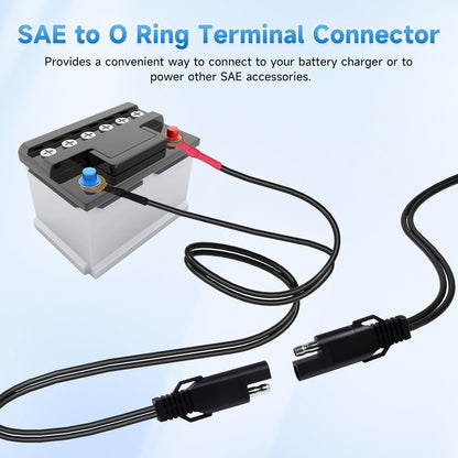 5FT 18AWG SAE Extension Cable, SAE Battery Charger Cord 18 AWG, 2 Pin Quick Disconnect SAE to O Ring Terminal Harness Extension Cord for Solar Batteries Cars Motorcycles, 2pcs