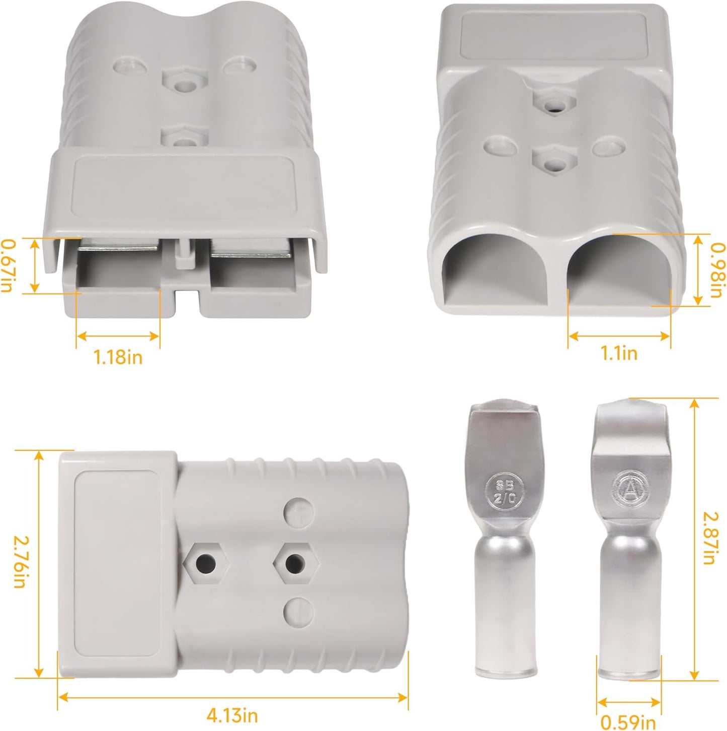 350A 600V Battery Quick Connect Disconnect Connectors with 2/0 AWG Cable Plugs 4pack