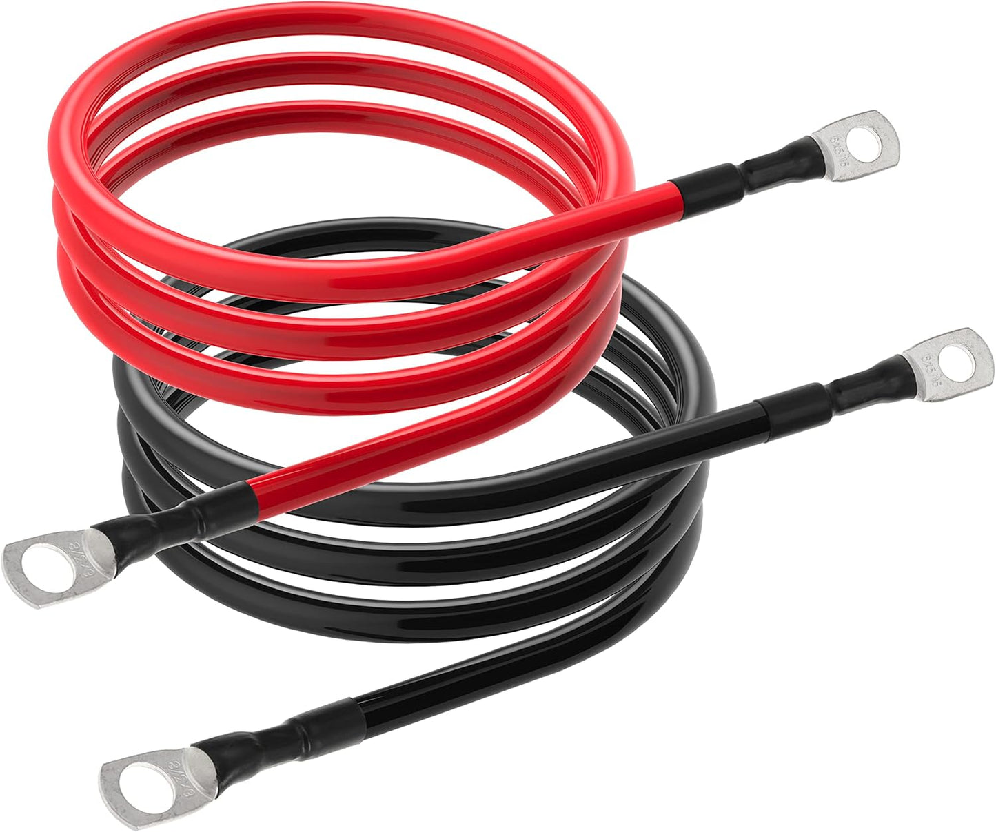 6 AWG Battery Cables 6 Gauge Power Inverter Cables with 3/8 Inch and 5/16 Inch Lugs Each End for Solar Marine RV Car SUV Truck Tractor Motorcycle 2pcs (2FT, 6 AWG)