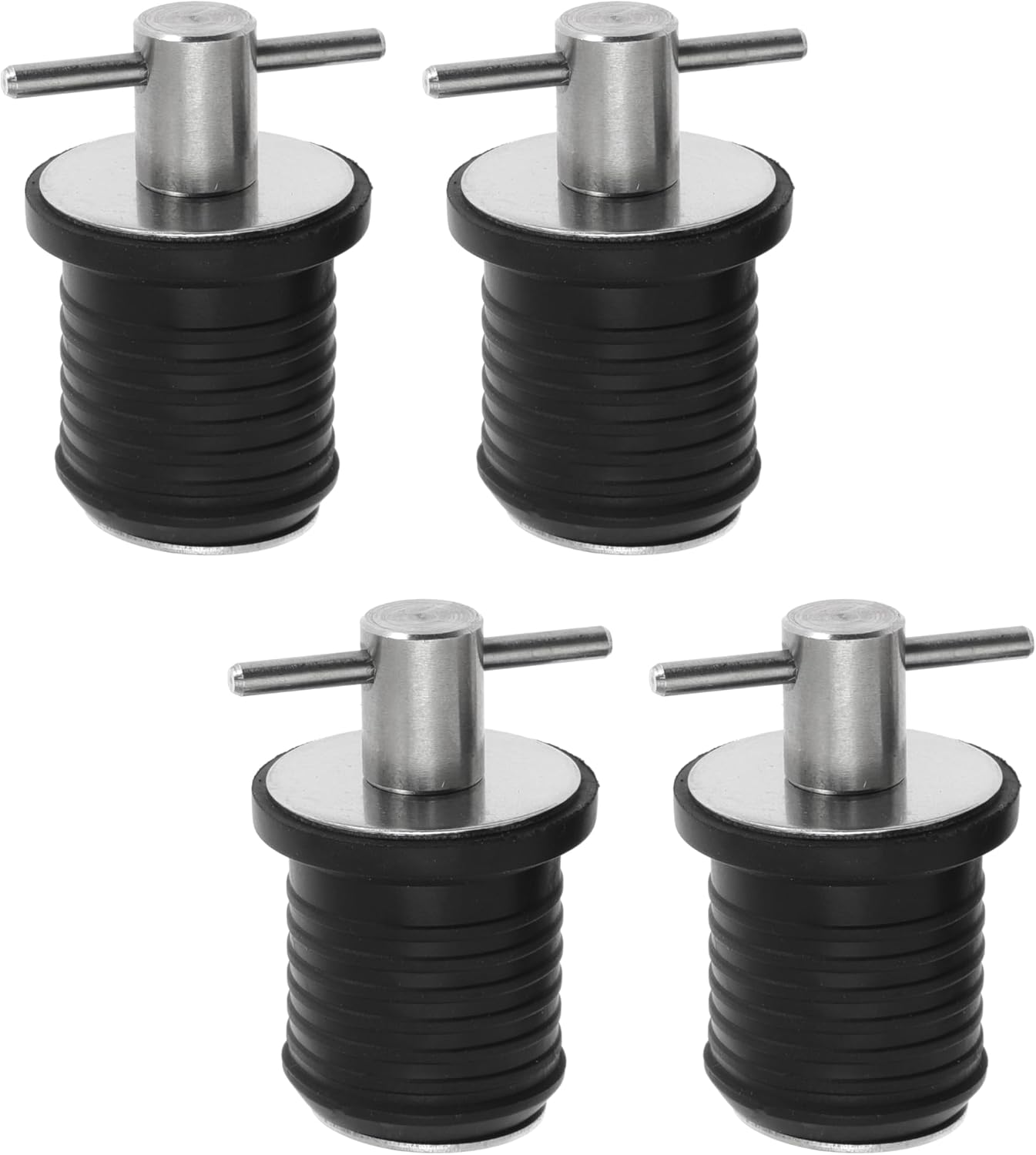 4 Pcs Boat Plug Snap Plugs T Handle Boat Drain Plug Rubber Plugs with Brass/Stainless Steel Handle Marine Twist Plug Boat Accessories (Stainless Steel, 1.25 Inch)