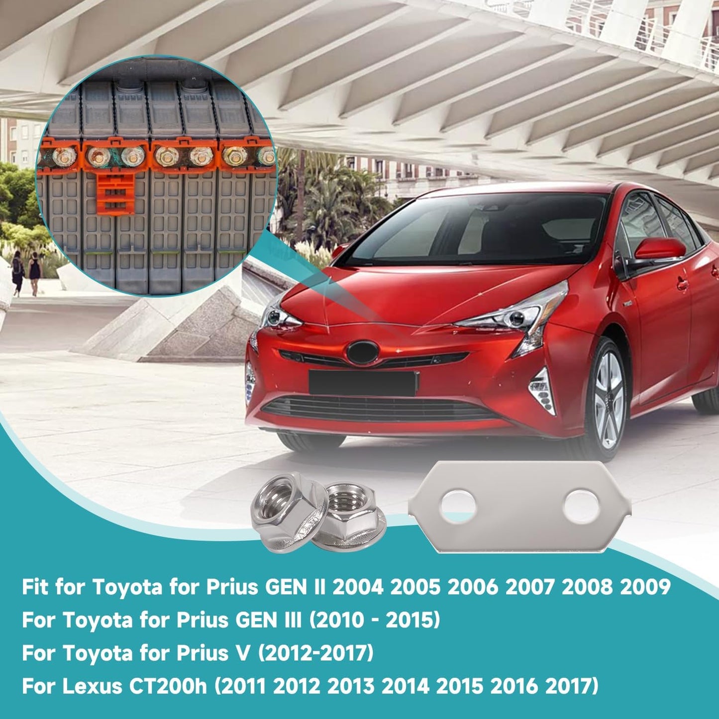 Nickel Plated, Copper Bus Bars and Stainless SS Nuts Set for Hybrid Battery for Toyota for Prius V for Lexus CT200h 2004 and More (Improved Model) (2 Sets)