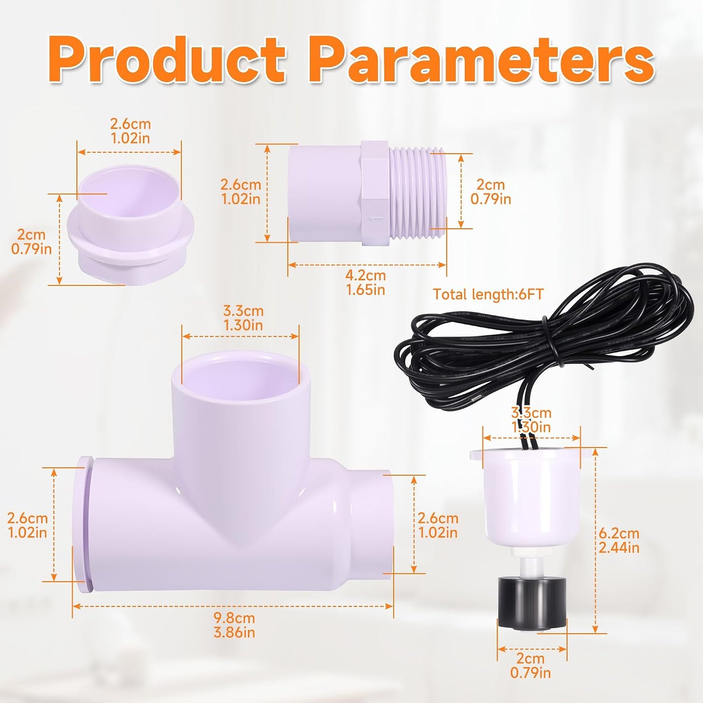 SS1 Float Switch Condensate Overflow Switch with 3/4 Inch Adaptor and 6FT Wire for HVAC Drain Pan Condensate for condensate Overflow Detection (10Pack)