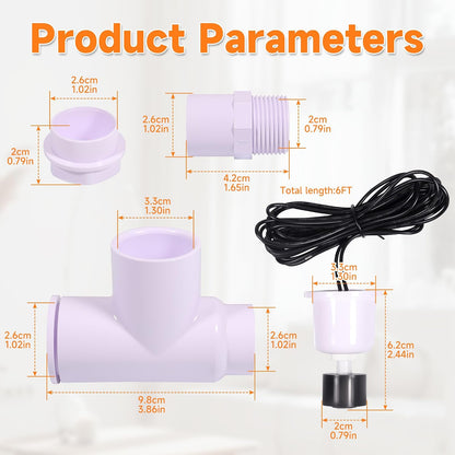 SS1 Float Switch Condensate Overflow Switch with 3/4 Inch Adaptor and 6FT Wire for HVAC Drain Pan Condensate for condensate Overflow Detection (2Pack)