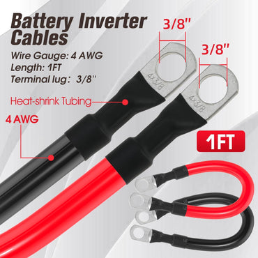 4 AWG Battery Cable 4AWG Gauge Battery Inverter Cables for Automotive Solar Marine Boat RV Car Motorcycle (4 AWG, 1FT, 3/8")