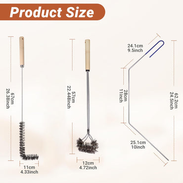 3 PCS Fryer Cleaning Tools, Deep Fryer Stainless Steel L-Shaped Brush, Cleanout Rod, Long Handle Basket Brush for Air Fryers, Deep Fryers