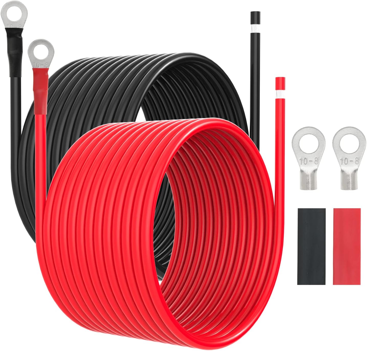 10 AWG Battery Cables 10 Gauge Solar Panel Wire Tinned Copper Extension Cable with 5/16'' Lugs for RV Solar Panel Car Automotive (10AWG 10FT)