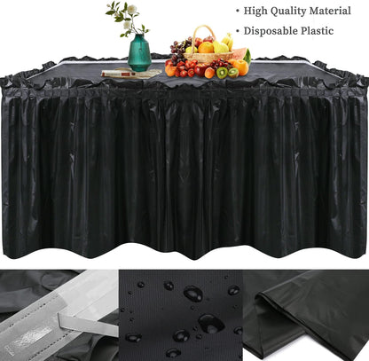 5 Pack Plastic Table Skirts & Cloths for Rectangle Tables, 14 Ft Blue Tableskirts & 54" x 108" Tablecloths - Tablecloth Skirt Covers for Party, Birthday, Baby Shower (Black)