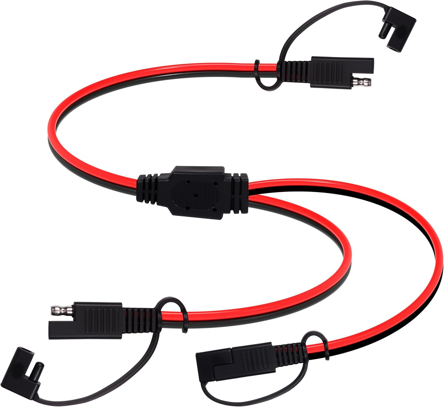 12 Inch 14AWG SAE Y Splitter 14 AWG 14 Gauge 1 to 2 SAE Extension Cable, 2 Prong DC Power Connector with Dust Cover for Solar Panel Battery Charger (14AWG 12in, 1pcs)