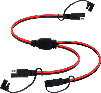 12 Inch 14AWG SAE Y Splitter 14 AWG 14 Gauge 1 to 2 SAE Extension Cable, 2 Prong DC Power Connector with Dust Cover for Solar Panel Battery Charger (14AWG 12in, 1pcs)