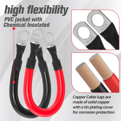 4 AWG Battery Cable 4AWG Gauge Battery Inverter Cables for Automotive Solar Marine Boat RV Car Motorcycle (4 AWG, 1FT, 3/8")