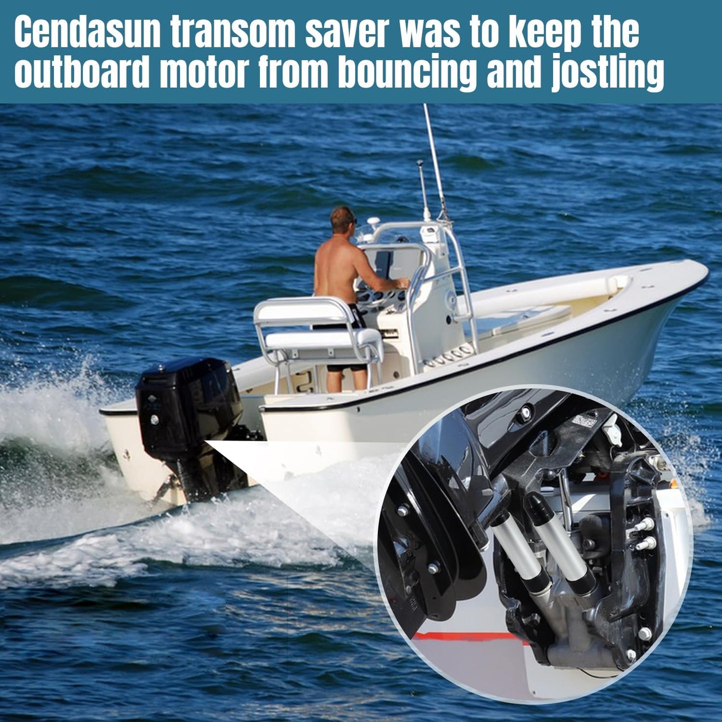 Boat Outboard Transom Saver Support and Trailering Motor Locks with 2 and 3 Rams Trim and Tilt Systems Wedge Transom Saver with Steer Stop Stabilizer Clips