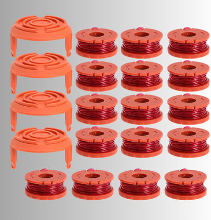 WA0010 Spool Trimmer Line Trimmer Spools for Worx String Trimmer WA0010 Weed Eater and WA6531 Spool Cap Coverfor Worx Weed Eater WG150 WG151 WG152 WG153(16 Trimmer Line Spools+4 Spool Caps)