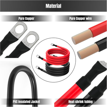6FT 4 AWG Battery Cable 4 Gauge Battery Cables 4AWG 6 FT Battery Inverter Wires Cables with 3/8 inch Lugs for Solar Power Inverters, RVs, Campers, Travel Trailers, Cars, 2 Pairs