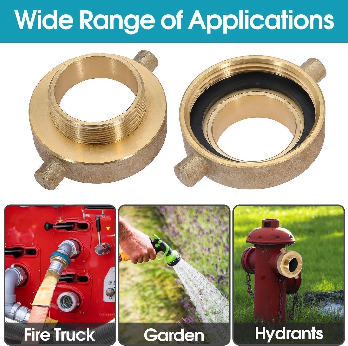 2 PCS 2-1/2" NST (NH) Female x 2" NPT Male Fire Hydrant Hose Adapter Brass Fire Equipment with Pin Lug for Fire Hydrants, Pipes, Hoses