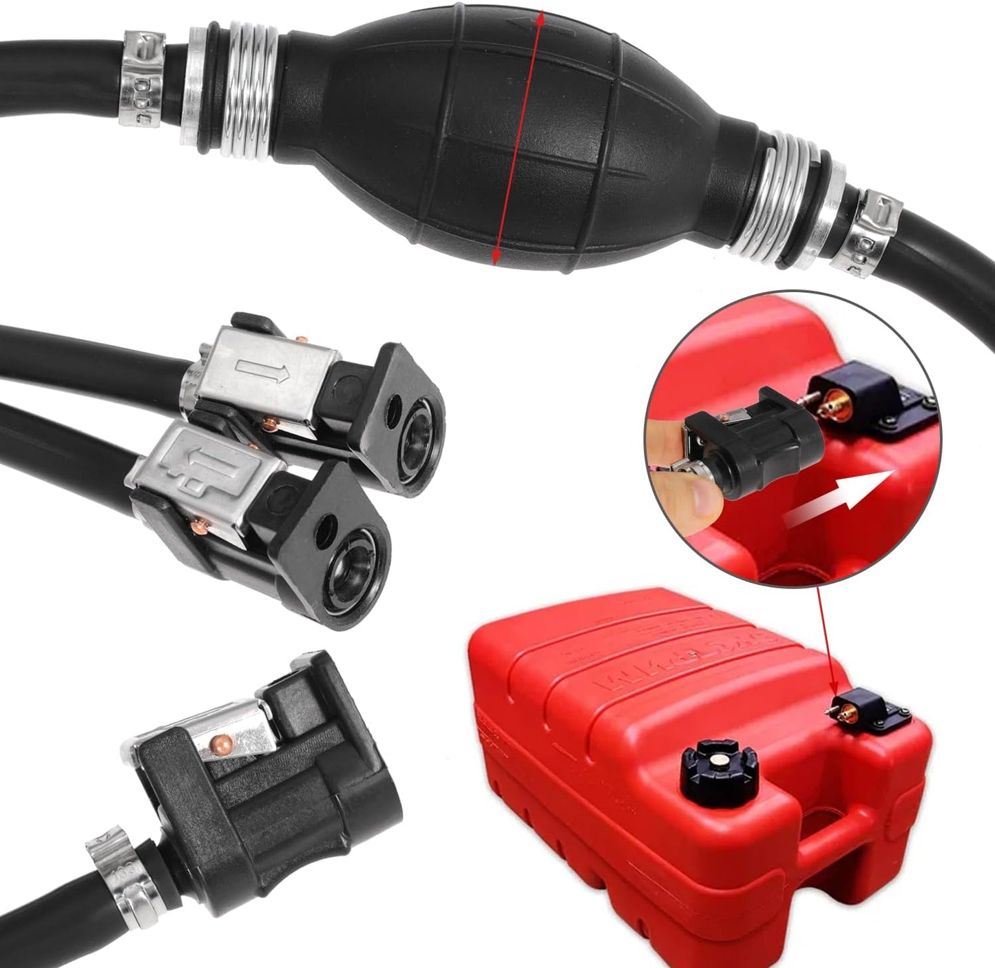 Marine Boat Fuel Line Kit 6mm (1/4") Fuel Line Assembly with Primer Bulb & Connector - 10FT Marine Outboard Boat Motor Fuel Gas Line Hose for RVs, Tractors, and Caravans