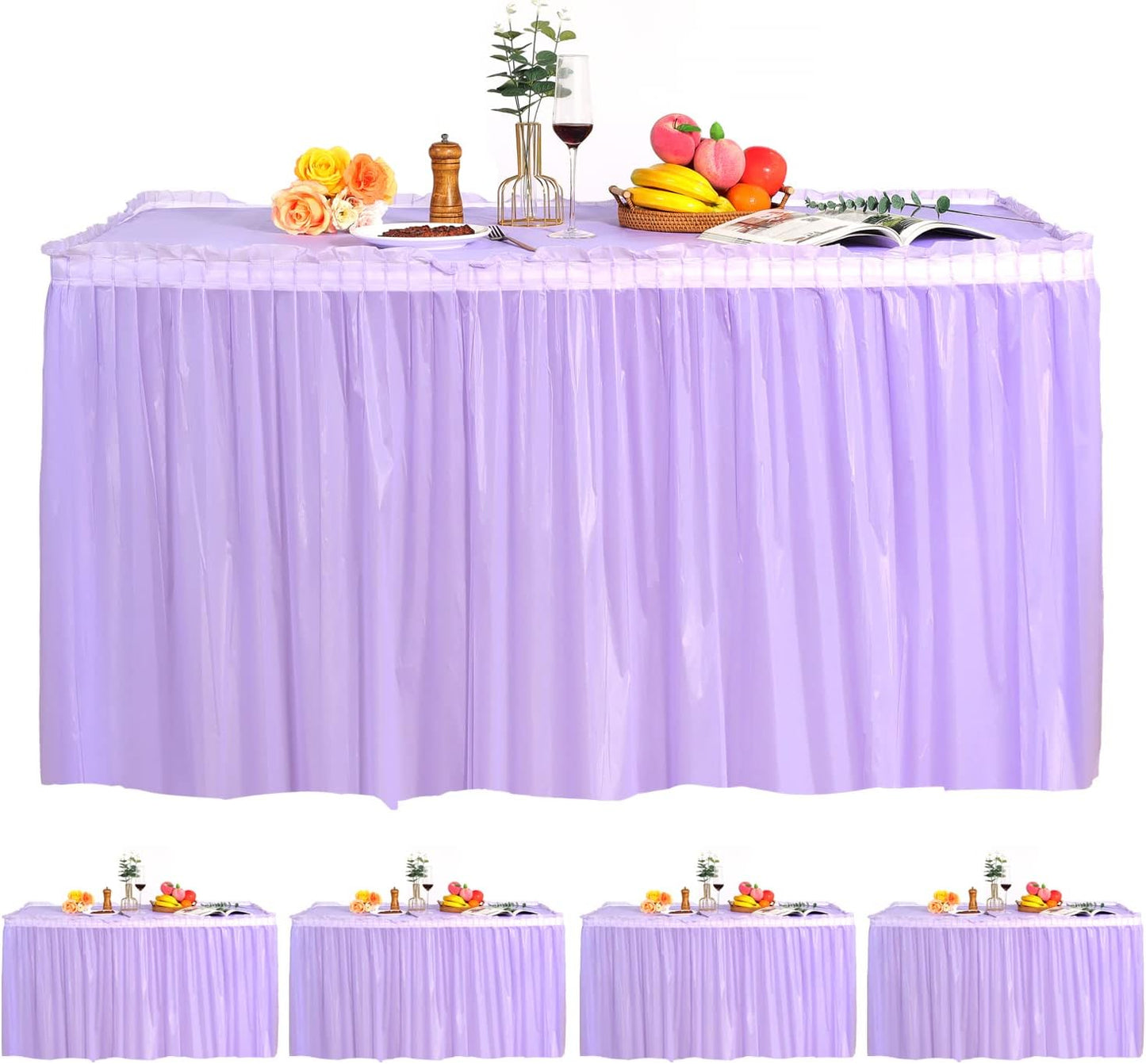 5 Pack Plastic Table Skirts for Rectangle Tables with 5 Pack Table Cloths, Blue Tableskirts and 54" x 108" Tablecloths, Disposable Tablecloth Skirt Covers for Party Birthday Baby Shower