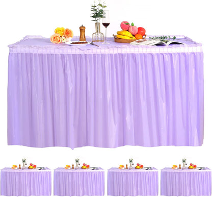 5 Pack Plastic Table Skirts for Rectangle Tables with 5 Pack Table Cloths, Blue Tableskirts and 54" x 108" Tablecloths, Disposable Tablecloth Skirt Covers for Party Birthday Baby Shower