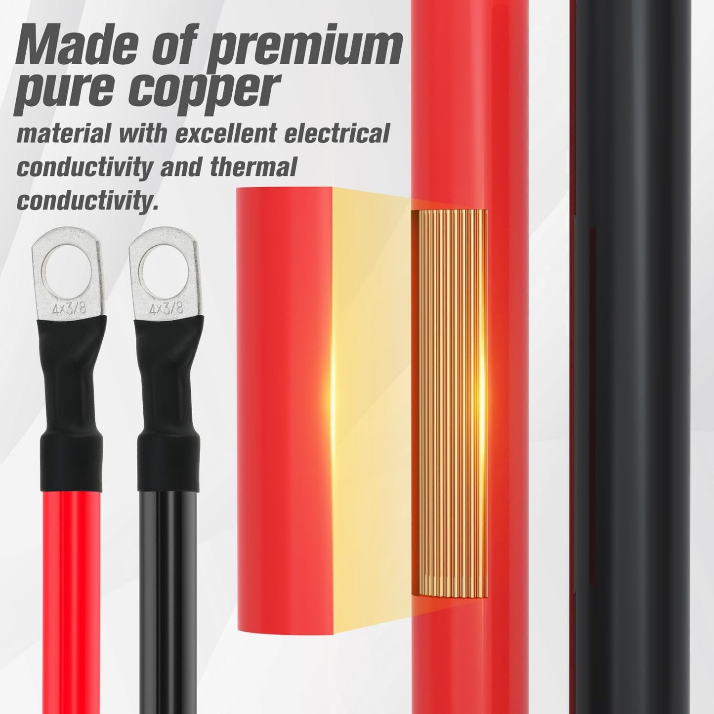 4 AWG Battery Cable 4AWG Gauge Battery Inverter Cables for Automotive Solar Marine Boat RV Car Motorcycle (4 AWG, 3FT, 3/8")