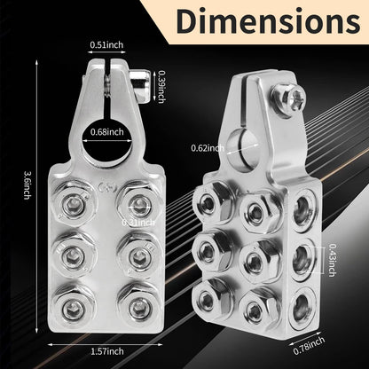 6x1/0 AWG Battery Post Terminal Connector 0 Gauge 12 Way Battery Terminal Clamps Replacement for Tapered Top Post