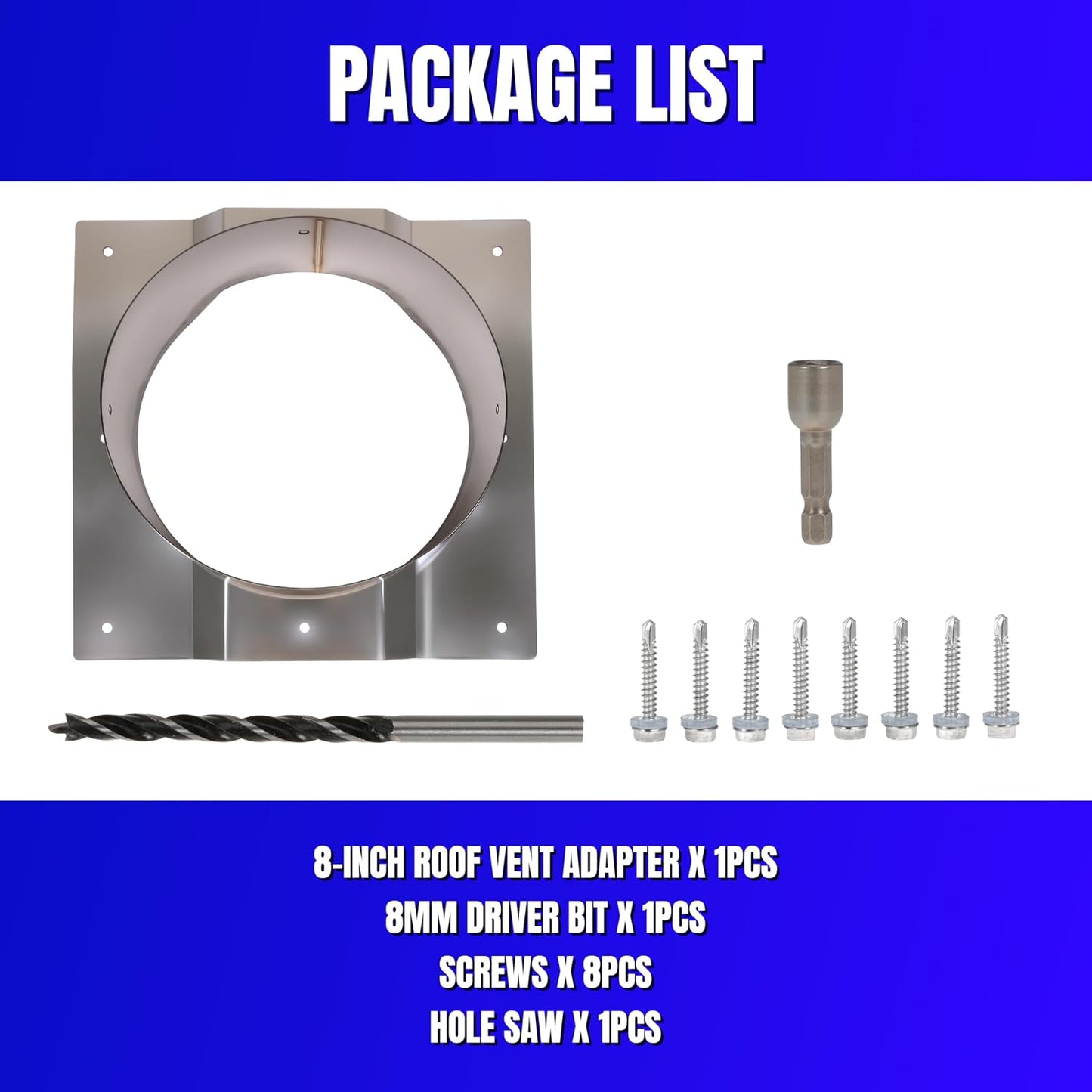 8 Inch Shipping Container Roof Vent Adapter 8" for Whirlybird Turbines, Round Chimney Caps and Corrugated Roof Window Vents, 1 Pack, Silver