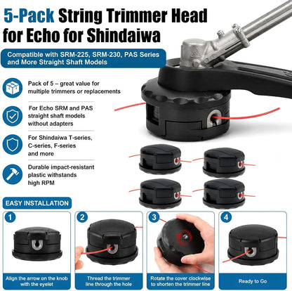 Trimmer Head for Echo Weed Eater PAS210 PAS211 PAS225 PAS230 for Echo Speed Feed 400 SRM210 SRM211 SRM225 SRM230 for SHINDAIWA C230 C242 C2510 5PCS