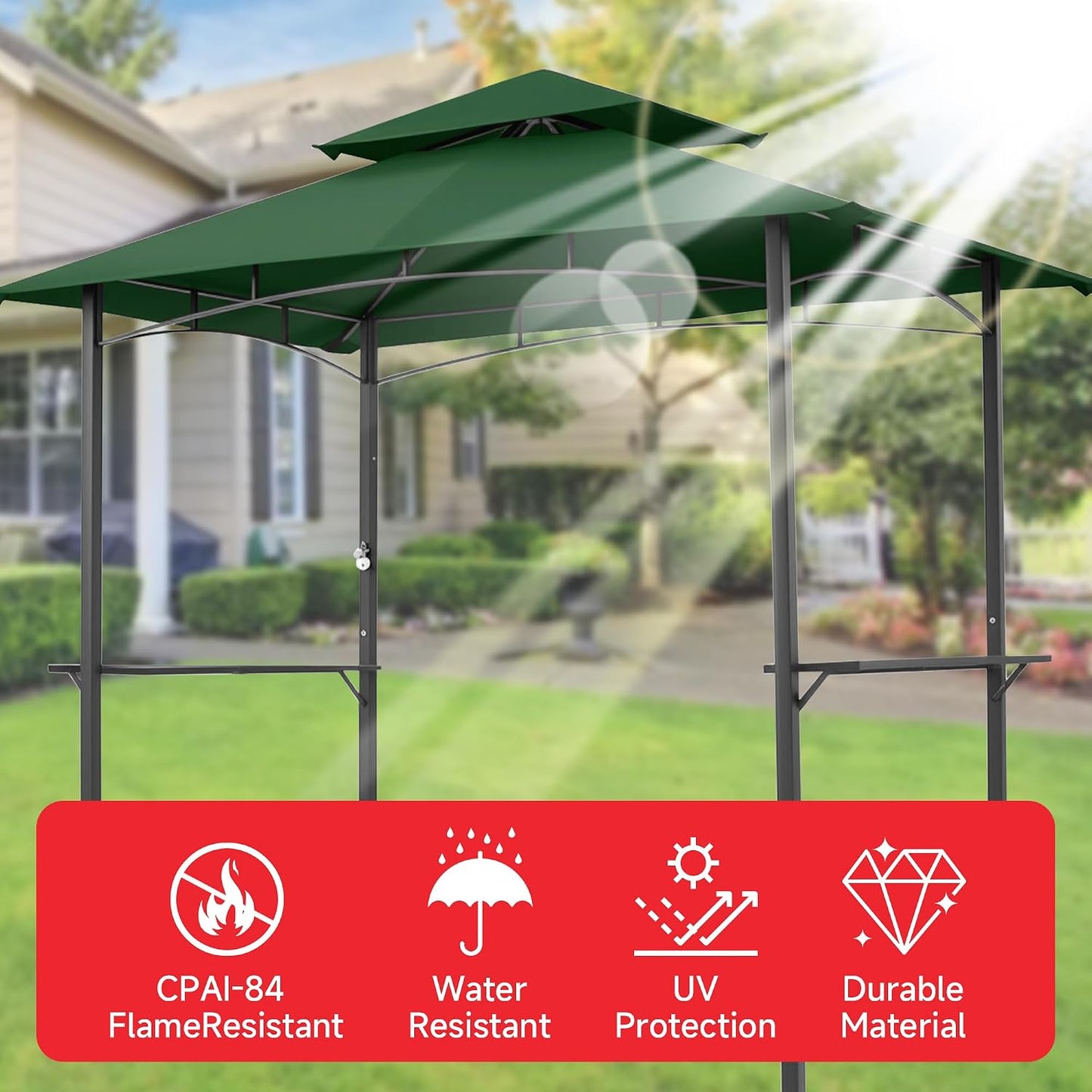 Grill Gazebo Replacement Canopy Top Only - 5' x 8' Outdoor BBQ Gazebo Canopy Roof, Waterproof Double Tiered Shelter Cover Fit for L-GG001PST-F(5 * 8FT-Blackish Green)