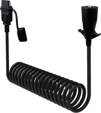 18 AWG 7.5FT 7 Pin to 4 Pin Trailer Wire Adapter, 7 to 4 Trailer Plug for Trailer Towing, 7 Way Round to 4 Way Flat Trailer Coiled Extension Wiring Harness Connector for Tow Vehicles, Black