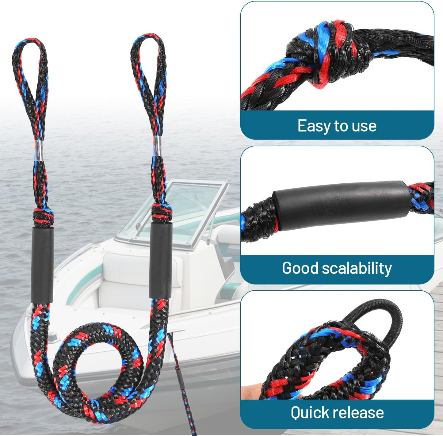 Boat Bungee Dock Lines Marine Mooring Rope Bungee Cord Docking Lines for Boat Docking Ropes for Kayak,Pontoon,Canoe (2 Pack,4 feet to 5.5 feet)