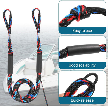 Boat Bungee Dock Lines Marine Mooring Rope Bungee Cord Docking Lines for Boat Docking Ropes for Kayak,Pontoon,Canoe (2 Pack,4 feet to 5.5 feet)