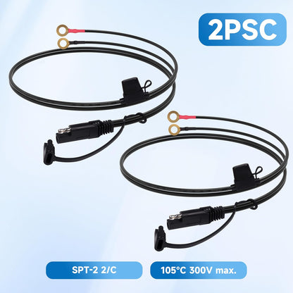 1.5FT 18AWG SAE Extension Cable, SAE Battery Charger Cord 18 AWG, 2 Pin Quick Disconnect SAE to O Ring Terminal Harness Extension Cord for Solar Batteries Cars Motorcycles, 2pcs