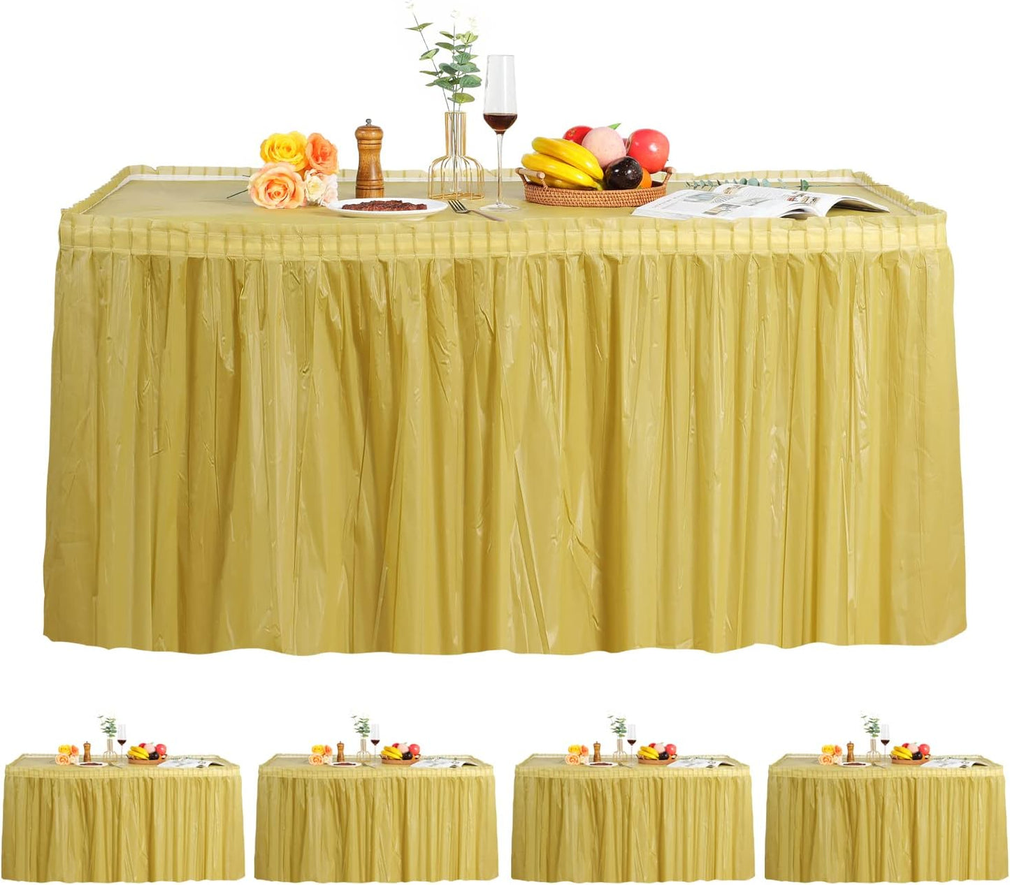 Frtzal 5 Pack Plastic Table Skirts & Cloths - Rectangle Tables, 54" x 108", Blue, Party, Birthday, Baby Shower