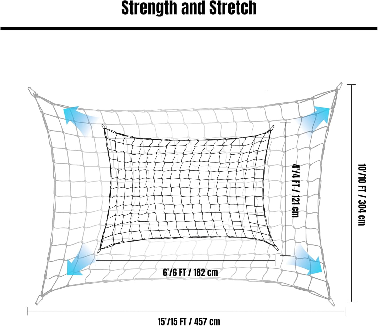 Black Polyester Cargo Net for Truck Bed, 4' x 6' to 10' x 15', Carabiner and Buckle Fasteners