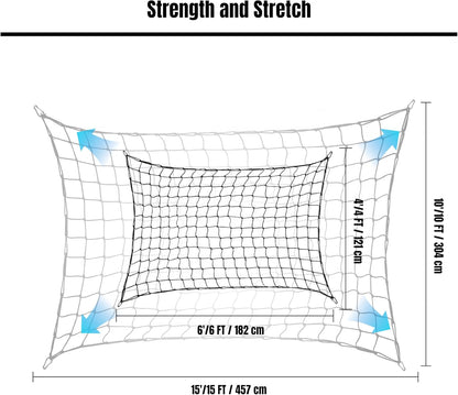 Black Polyester Cargo Net for Truck Bed, 4' x 6' to 10' x 15', Carabiner and Buckle Fasteners