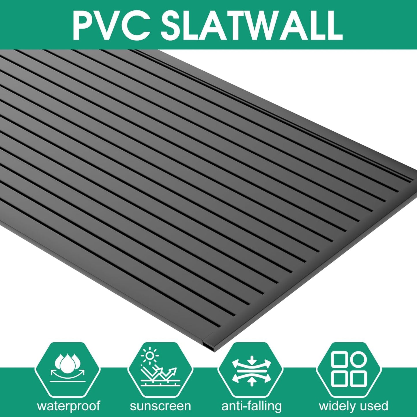 4x4FT Slat Wall Panels Garage Wall Organizer Tool Organizer Slat Board PVC Wall Panels Black Slatwall Garage Storage (Black, 4FTx4FT)