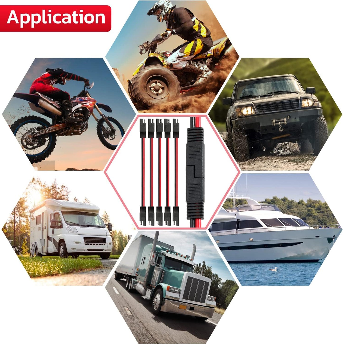 10 AWG SAE to SAE Extension Cable 10 Gauge 2-Pin SAE Connector Extension Cord with Dual Head Plug for Solar Panel Automotive Car Motorcycle 12in