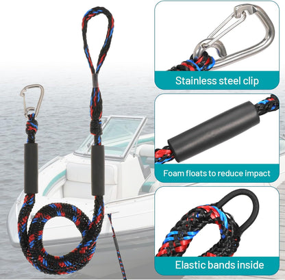 Boat Bungee Dock Lines Marine Mooring Rope with Stainless Steel Clip Bungee Cord Docking Lines for Boat Bungee Docking Ropes for Kayak,Pontoon,Canoe (Red Black Blue-2)