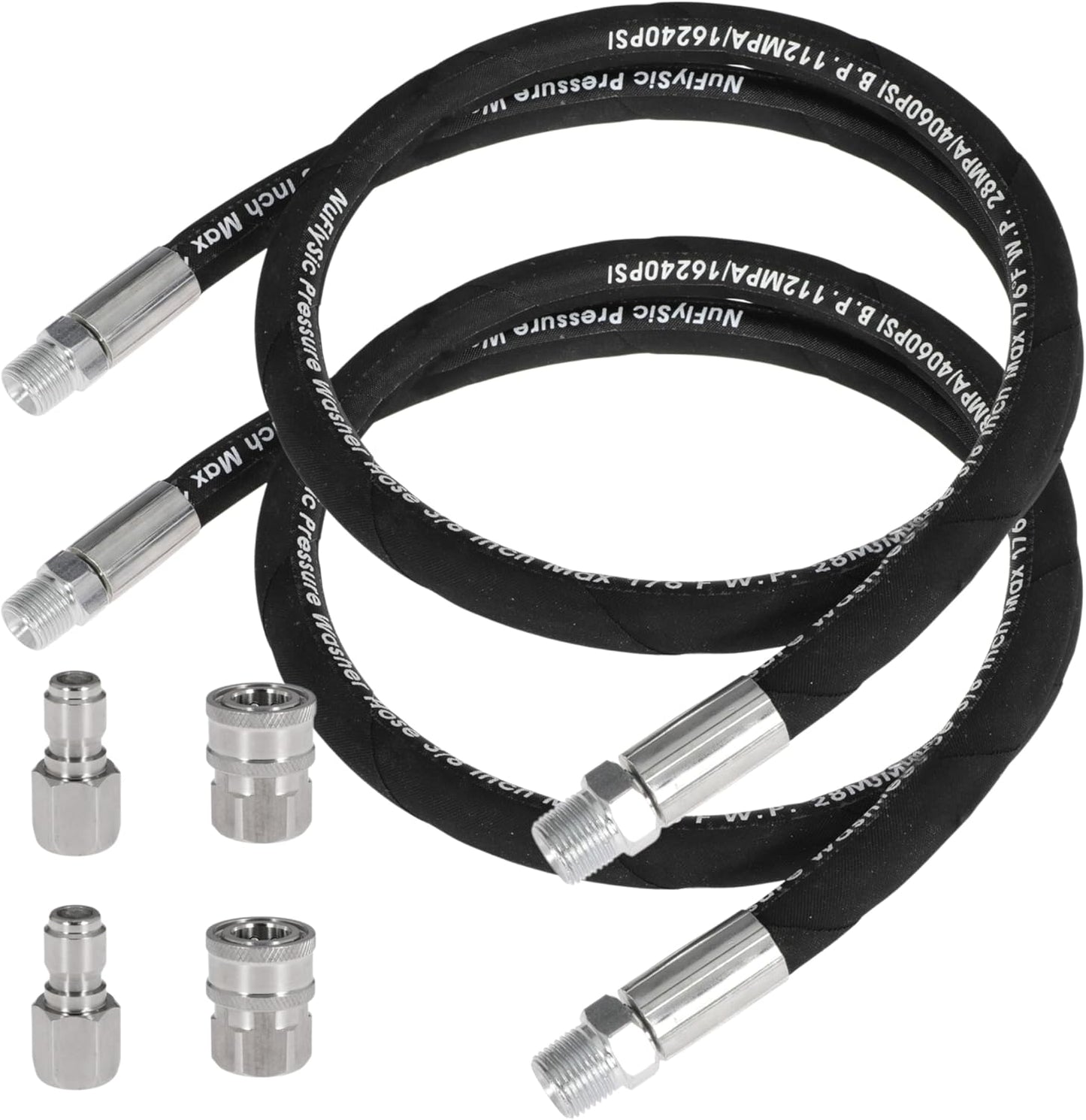 Pressure Washer Whip Hose Power Washer Jumper Hose for Pressure Washing with Steel Connector 3/8 Inch NPT Quick Connect Plug Hose Reel Connector Hose, 4000 PSI, 4FT, 2PCS