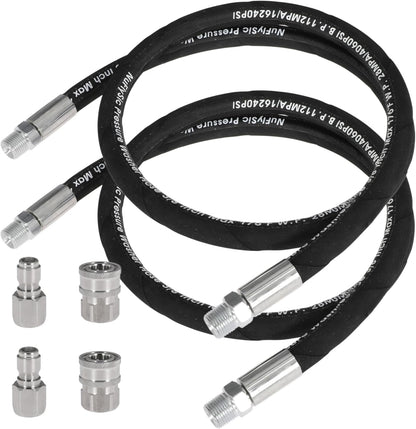 Pressure Washer Whip Hose Power Washer Jumper Hose for Pressure Washing with Steel Connector 3/8 Inch NPT Quick Connect Plug Hose Reel Connector Hose, 4000 PSI, 4FT, 2PCS