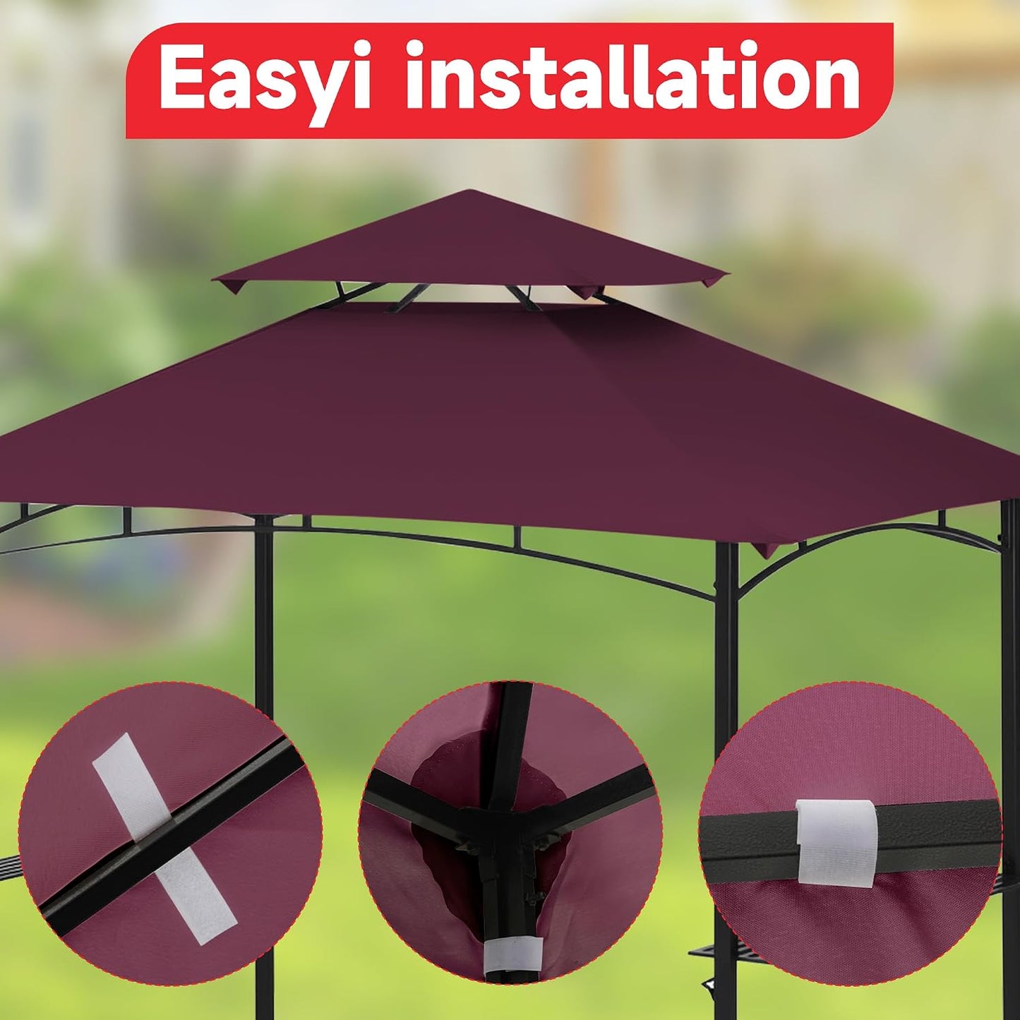 Grill Gazebo Replacement Canopy Top Only - 5' x 8' Outdoor BBQ Gazebo Canopy Roof, Waterproof Double Tiered Shelter Cover Fit for L-GG001PST-F (5 * 8FT-Claret)
