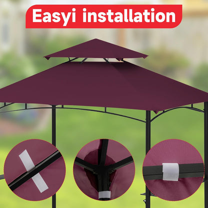 Grill Gazebo Replacement Canopy Top Only - 5' x 8' Outdoor BBQ Gazebo Canopy Roof, Waterproof Double Tiered Shelter Cover Fit for L-GG001PST-F (5 * 8FT-Claret)