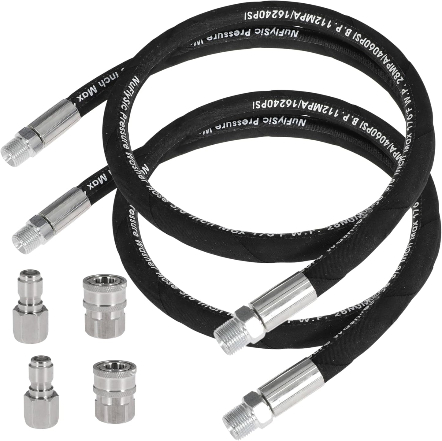Pressure Washer Whip Hose Power Washer Jumper Hose for Pressure Washing with Steel Connector 3/8 Inch NPT Quick Connect Plug Hose Reel Connector Hose, 4000 PSI, 7FT, 2PCS