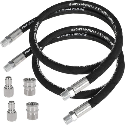 Pressure Washer Whip Hose Power Washer Jumper Hose for Pressure Washing with Steel Connector 3/8 Inch NPT Quick Connect Plug Hose Reel Connector Hose, 4000 PSI, 7FT, 2PCS