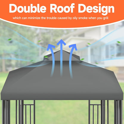 Gazebo Canopy Replacement Top - Grill Gazebo Replacement Canopy Roof – 5x8 Outdoor Grill Shelter Canopy Top Double Tiered BBQ Tent Cover (Gray)