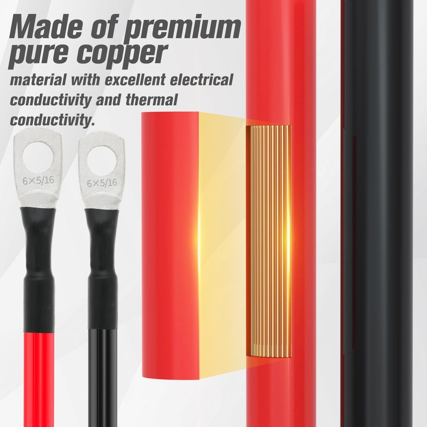 6 AWG Battery Cable 6AWG Gauge Battery Inverter Cables for Automotive Solar Marine Boat RV Car Motorcycle (6 AWG, 5FT, 5/16")