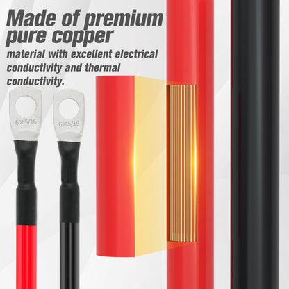 6 AWG Battery Cable 6AWG Gauge Battery Inverter Cables for Automotive Solar Marine Boat RV Car Motorcycle (6 AWG, 5FT, 5/16")