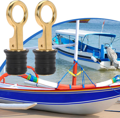 Boat Drain Plug - O-Handle Snap Plug, Brass/Stainless Steel, Rubber