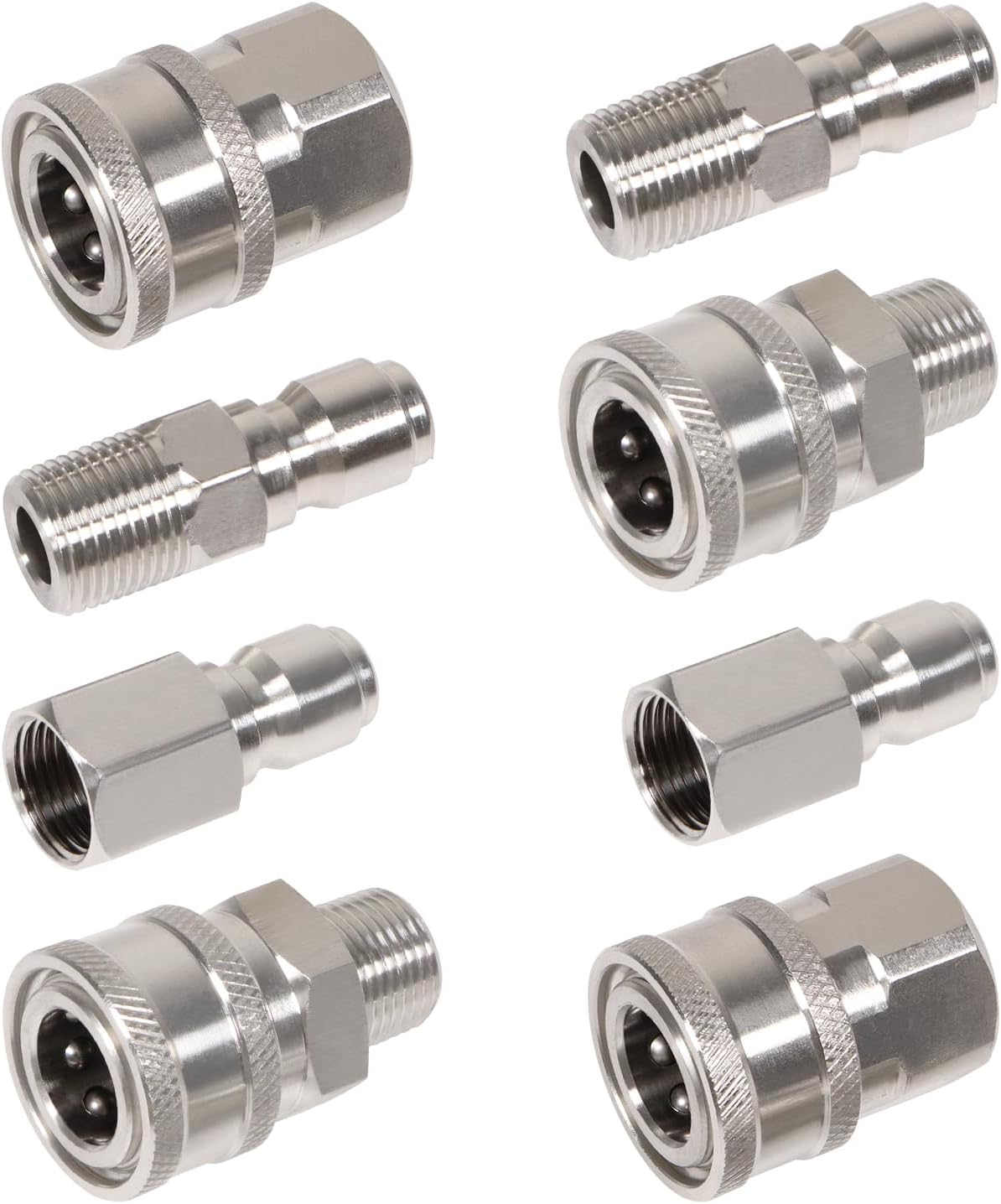 3/8 Inch 3/8'' Pressure Washer Quick Connect Fittings Stainless Steel Adapter Set NPT Male and Female Thread Kit, Silver